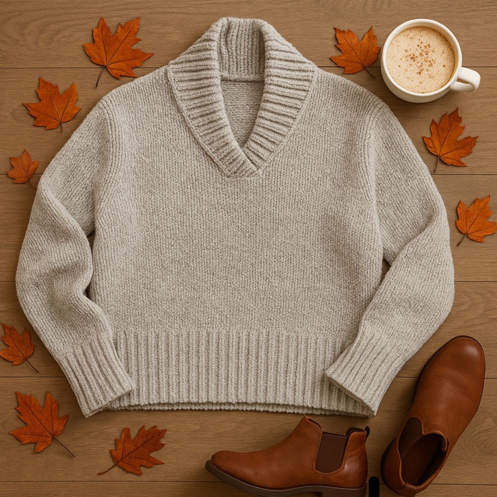 Coldwater Creek Cozy Fall V Neck Sweater Small Soft Textured Pullover Neutral